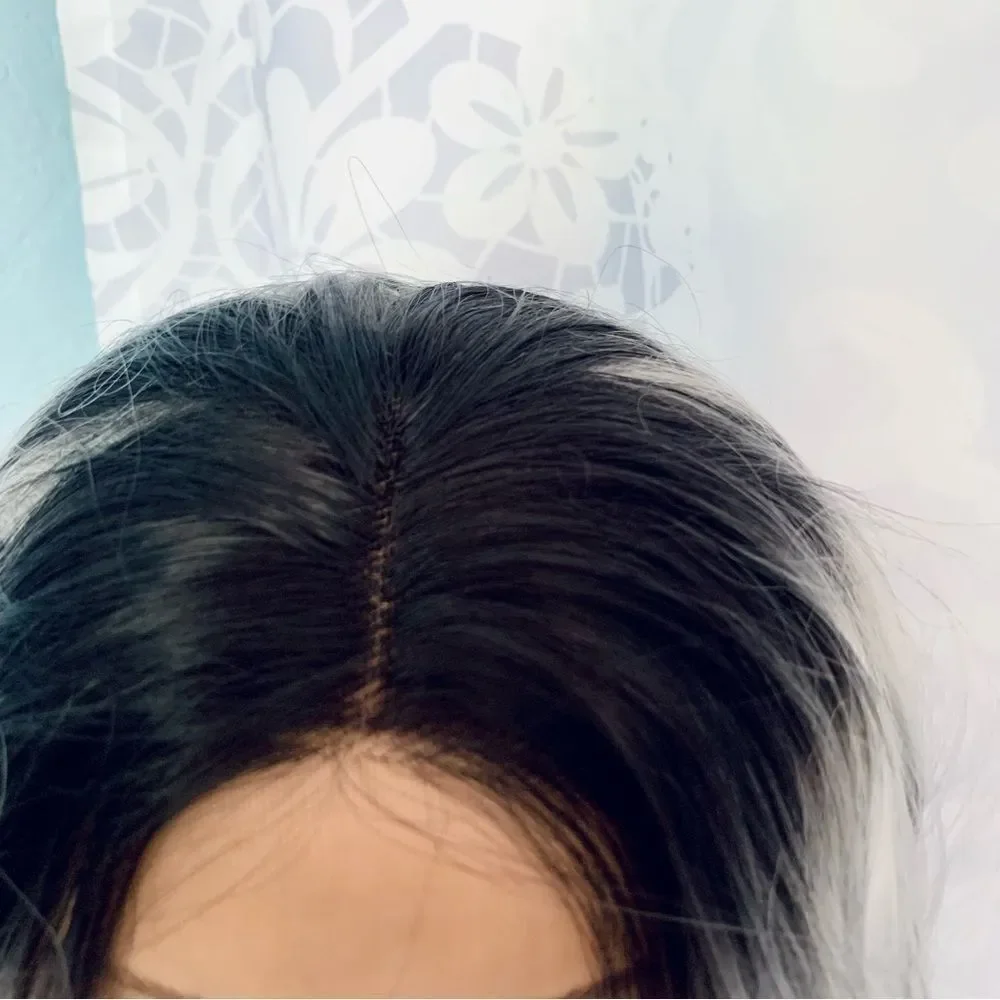 Silver Gray with Dark Roots Lace Front Heat Friendly Synthetic Wig Size Average